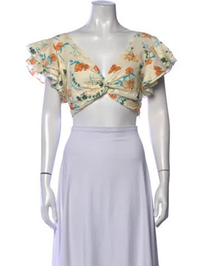 Pre-owned Solid & Striped Floral Print V-neck Crop Top In Multicolor