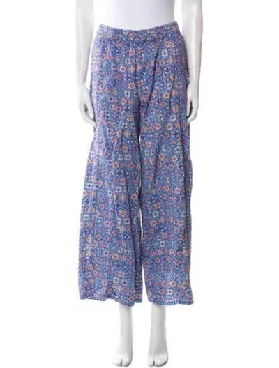 Pre-owned Solid & Striped Floral Print Wide Leg Pants In Blue