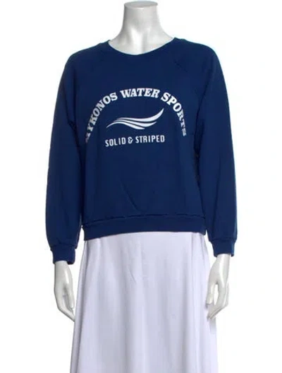 Pre-owned Solid & Striped Graphic Print Crew Neck Sweater In Blue