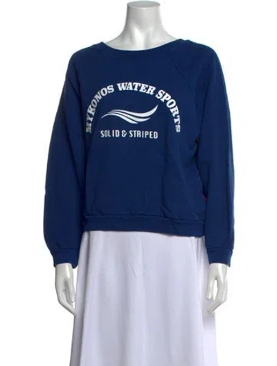 Pre-owned Solid & Striped Graphic Print Crew Neck Sweater In Blue