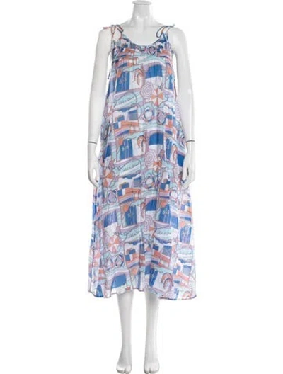 Pre-owned Solid & Striped Graphic Print Long Dress In Blue