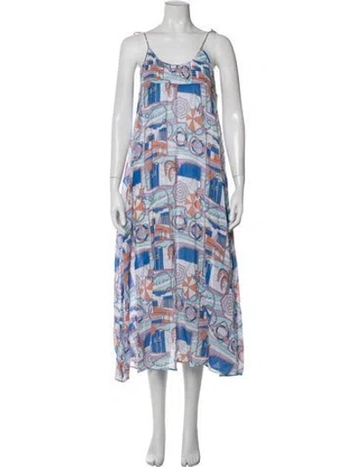 Pre-owned Solid & Striped Graphic Print Midi Length Dress In Blue