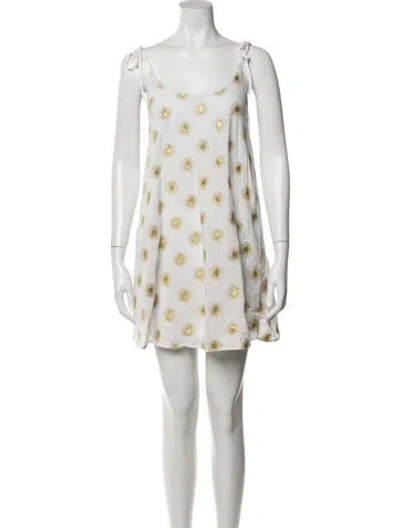 Pre-owned Solid & Striped Graphic Print Mini Dress In White