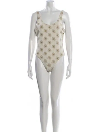 Pre-owned Solid & Striped Graphic Print One-piece W/ Tags In Blue