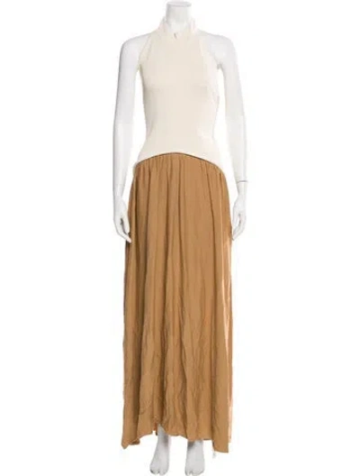 Pre-owned Solid & Striped Halterneck Long Dress In Brown