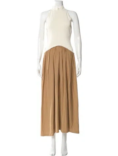 Pre-owned Solid & Striped Halterneck Long Dress In Brown