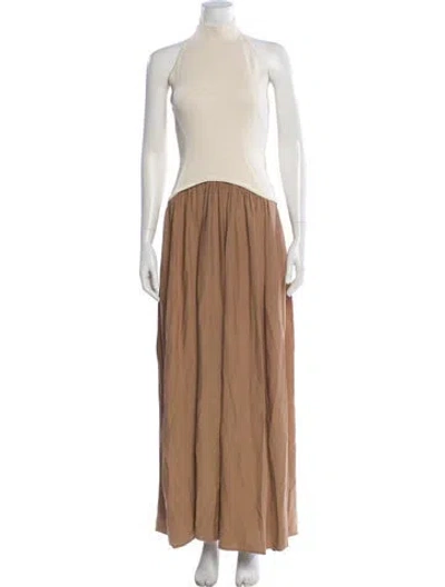 Pre-owned Solid & Striped Halterneck Long Dress In Brown