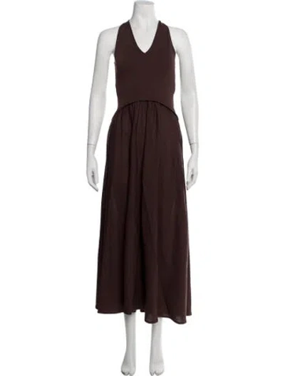 Pre-owned Solid & Striped Halterneck Long Dress In Brown