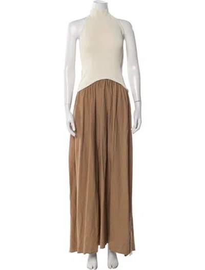 Pre-owned Solid & Striped Halterneck Long Dress In Brown/neutrals