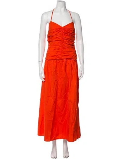 Pre-owned Solid & Striped Halterneck Long Dress In Orange