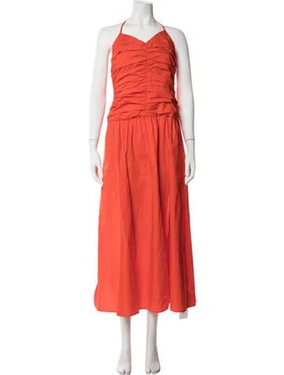 Pre-owned Solid & Striped Halterneck Long Dress In Orange