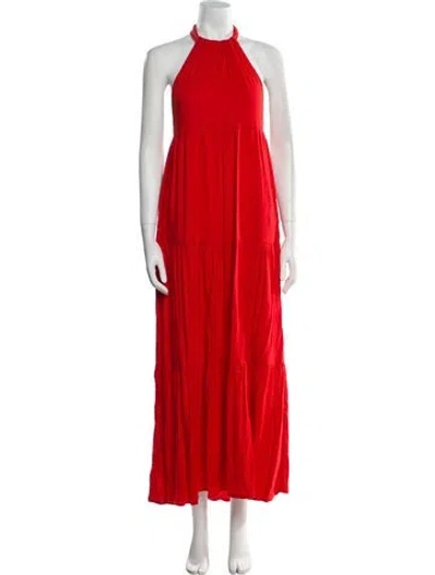 Pre-owned Solid & Striped Halterneck Long Dress In Red