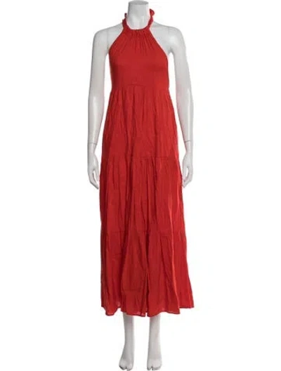Pre-owned Solid & Striped Halterneck Long Dress In Red