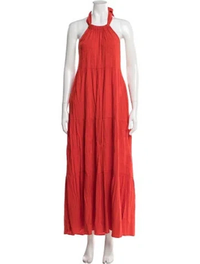 Pre-owned Solid & Striped Halterneck Long Dress In Red