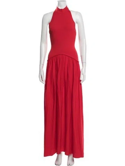 Pre-owned Solid & Striped Halterneck Long Dress In Red
