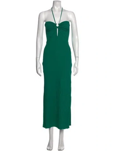 Pre-owned Solid & Striped Halterneck Long Dress W/ Tags In Green