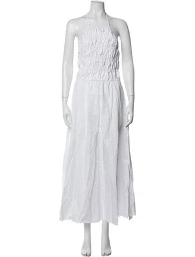 Pre-owned Solid & Striped Halterneck Long Dress In White