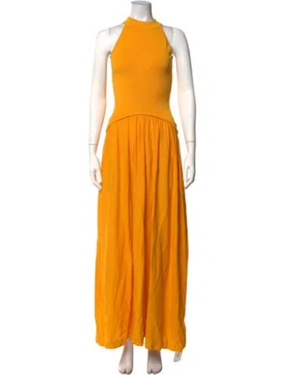 Pre-owned Solid & Striped Halterneck Long Dress In Yellow