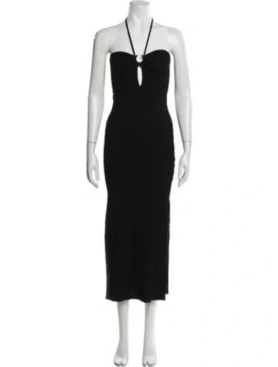 Pre-owned Solid & Striped Halterneck Midi Length Dress In Black