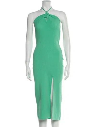 Pre-owned Solid & Striped Halterneck Midi Length Dress In Green