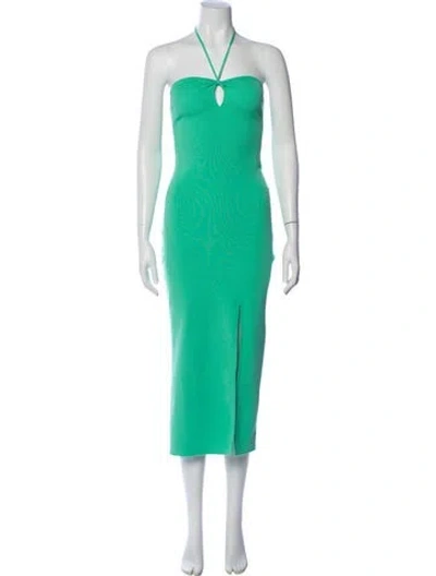 Pre-owned Solid & Striped Halterneck Midi Length Dress In Green