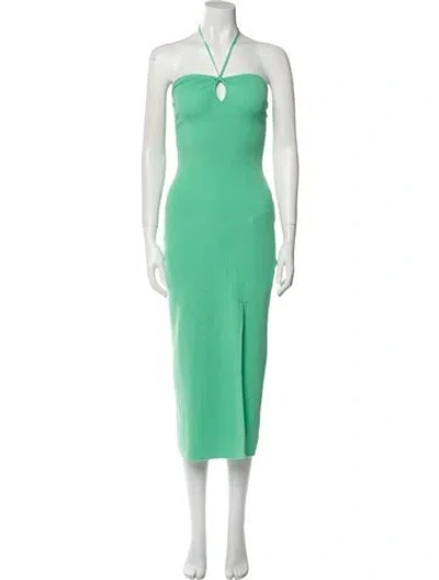 Pre-owned Solid & Striped Halterneck Midi Length Dress In Green