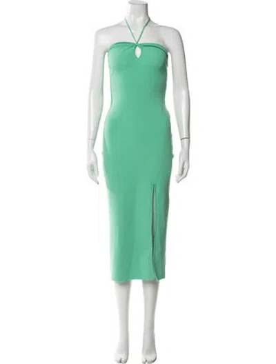 Pre-owned Solid & Striped Halterneck Midi Length Dress In Green