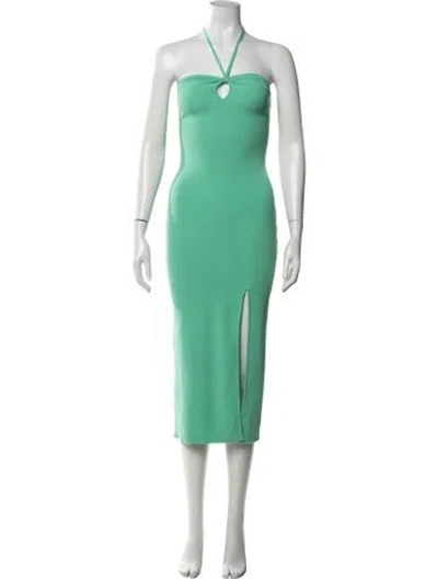 Pre-owned Solid & Striped Halterneck Midi Length Dress In Green