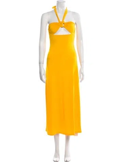 Pre-owned Solid & Striped Halterneck Midi Length Dress In Orange