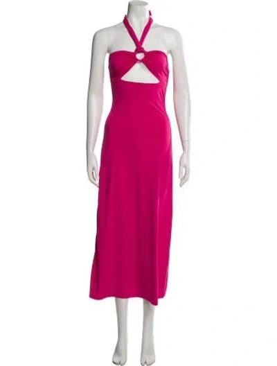Pre-owned Solid & Striped Halterneck Midi Length Dress In Pink
