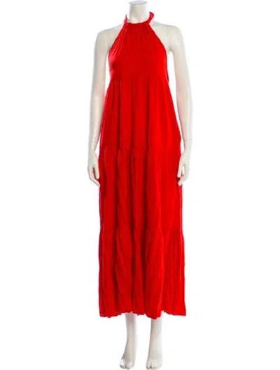Pre-owned Solid & Striped Halterneck Midi Length Dress In Red