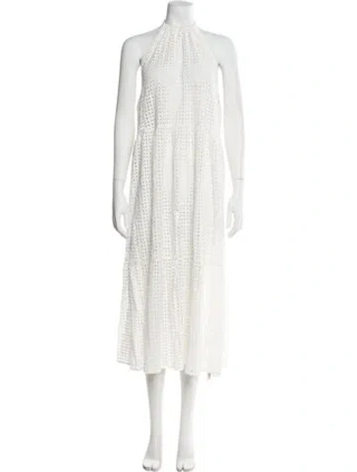 Pre-owned Solid & Striped Halterneck Midi Length Dress In White
