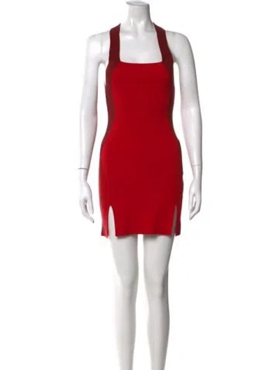 Pre-owned Solid & Striped Halterneck Mini Dress In Red