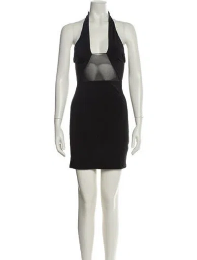 Pre-owned Solid & Striped Halterneck Mini Dress W/ Tags In Black