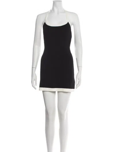 Pre-owned Solid & Striped Halterneck Mini Dress W/ Tags In Black