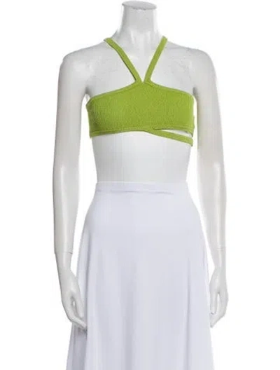 Pre-owned Solid & Striped Halterneck Sleeveless Crop Top In Green