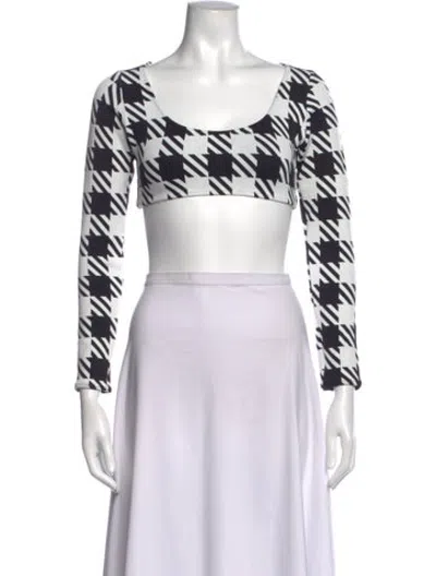 Pre-owned Solid & Striped Houndstooth Print Scoop Neck Crop Top In White