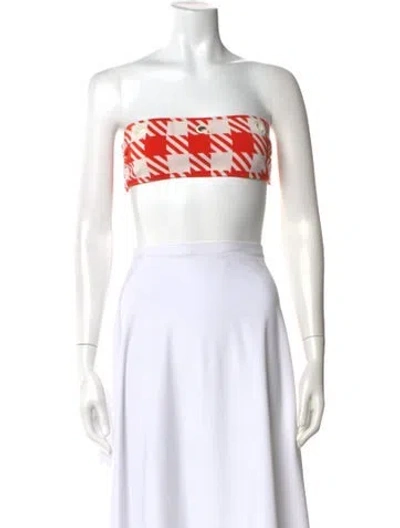 Pre-owned Solid & Striped Houndstooth Print Strapless Crop Top In Pink