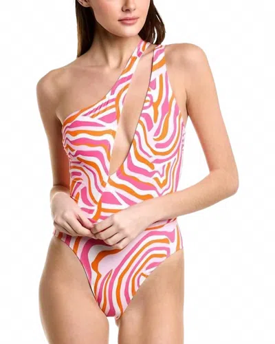 Solid & Striped Issi One-shoulder One Piece Cutout Swimsuit In Abstract Zebra In Pink