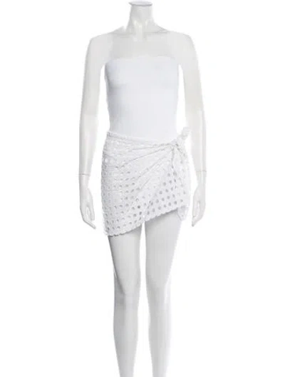 Pre-owned Solid & Striped Lace Pattern Cover-up In White