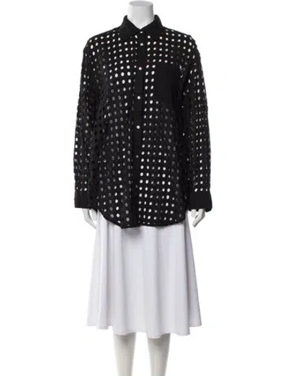 Pre-owned Solid & Striped Lace Pattern Eyelet Trim Cover-up In Black