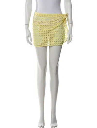 Pre-owned Solid & Striped Lace Pattern Eyelet Trim Cover-up In Yellow