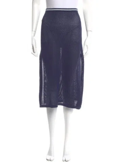 Pre-owned Solid & Striped Lace Pattern Knee-length Skirt In Blue