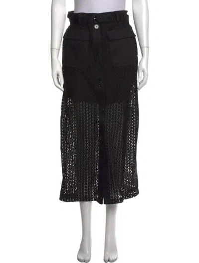 Pre-owned Solid & Striped Lace Pattern Long Skirt In Black