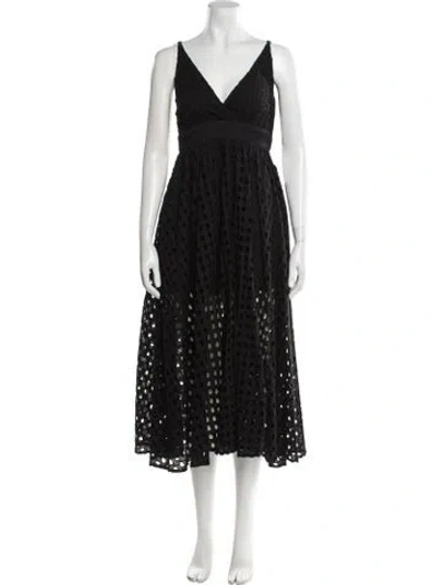 Pre-owned Solid & Striped Lace Pattern Midi Length Dress In Black