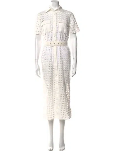 Pre-owned Solid & Striped Lace Pattern Midi Length Dress In Neutral