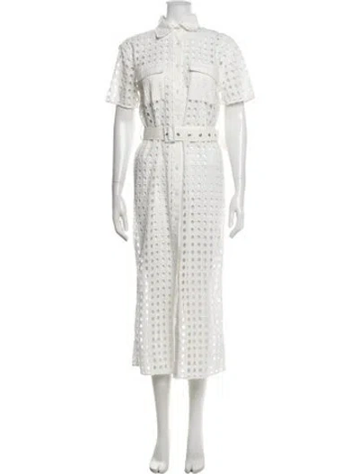 Pre-owned Solid & Striped Lace Pattern Midi Length Dress In Neutrals