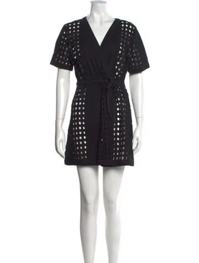 Pre-owned Solid & Striped Lace Pattern Mini Dress In Black