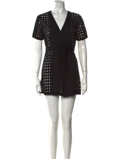 Pre-owned Solid & Striped Lace Pattern Mini Dress In Black