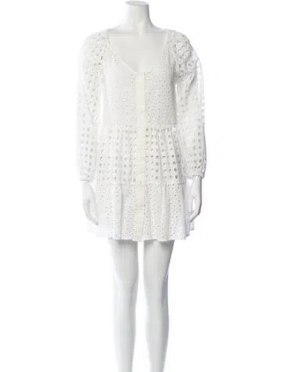 Pre-owned Solid & Striped Lace Pattern Mini Dress In Neutrals